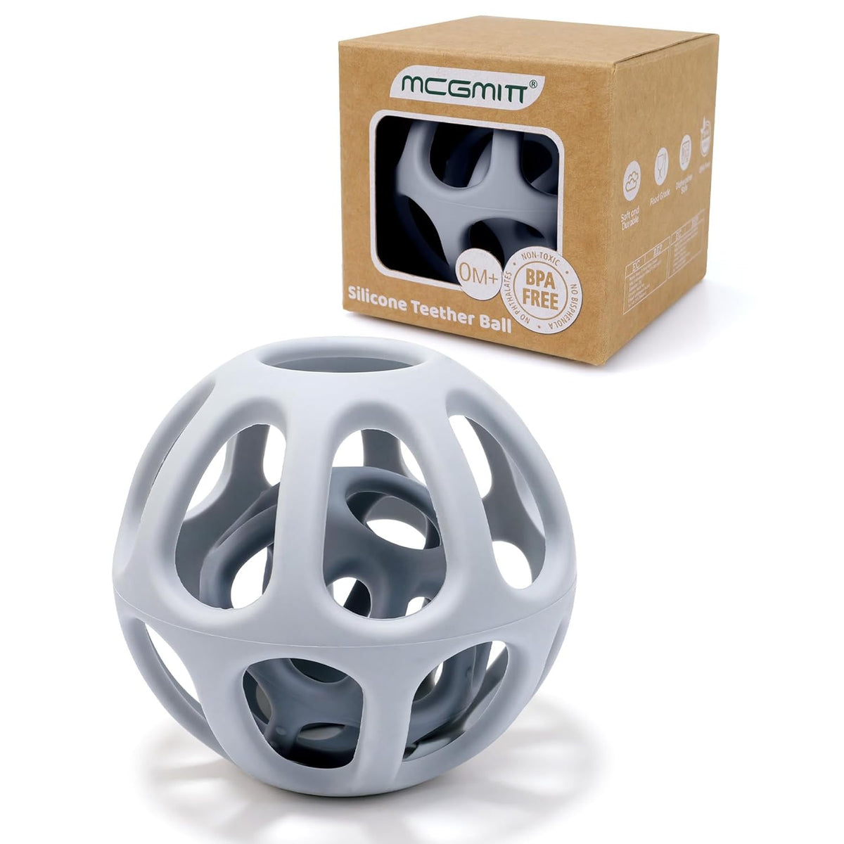 MCGMITT Silicone Baby Teether Ball Toy, Easy Grasp Sensory Balls for Babies 0-6-12 Months, Food