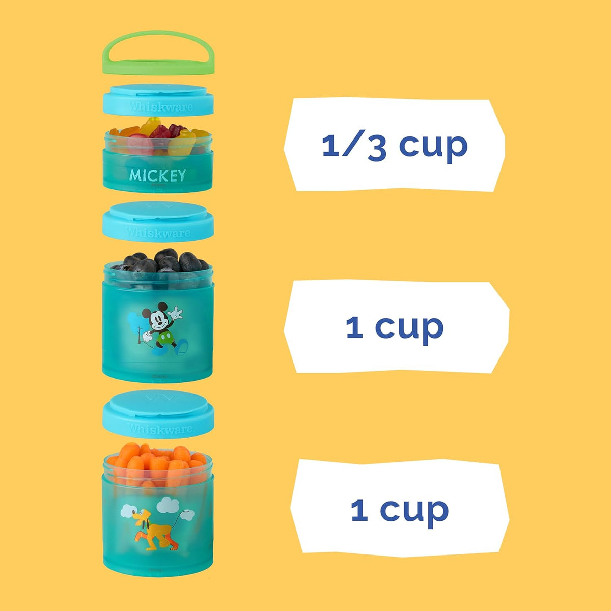 Whiskware Disney Stackable Snack Containers for Kids and Toddlers, 3 Stackable Snack Cups for
