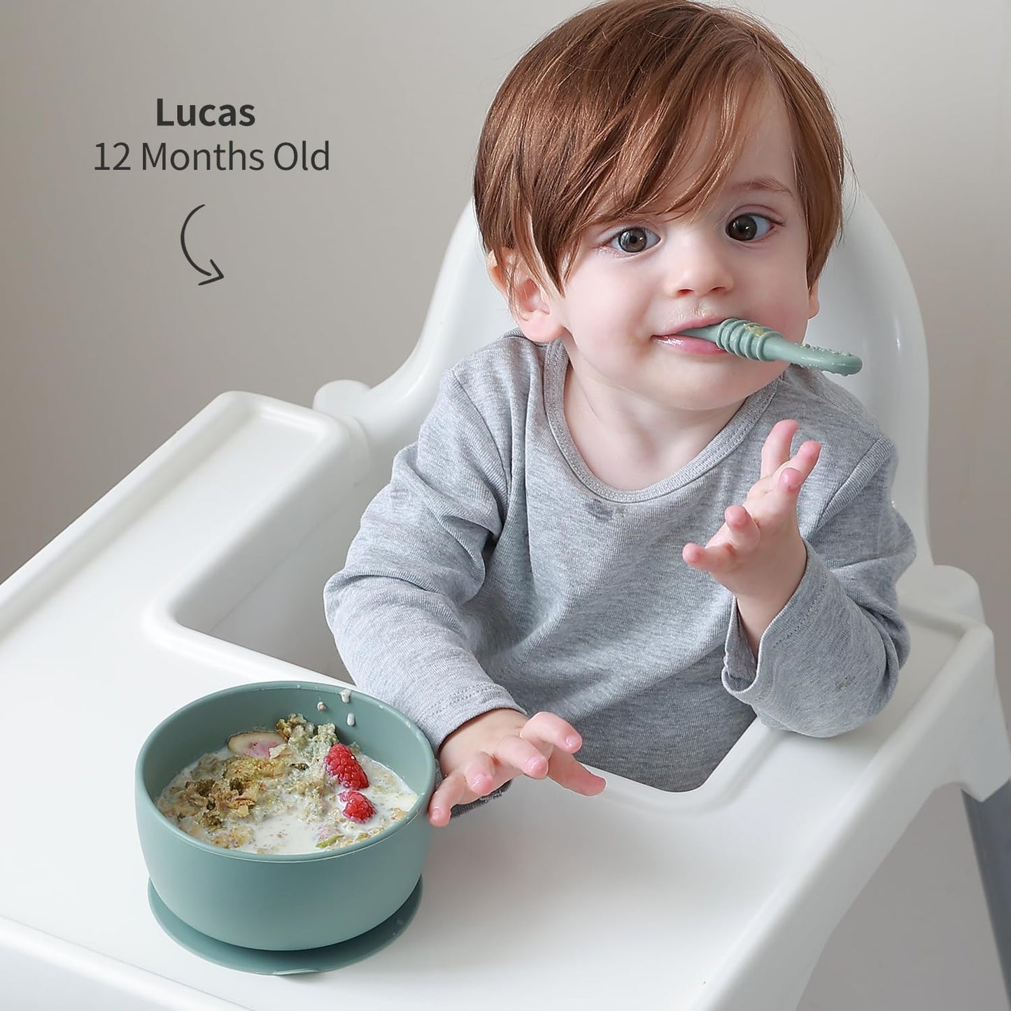 SAMiGO Silicone Baby Bowl and Spoon Set with Suction and Lid, First Stage Self Feeding Essentials