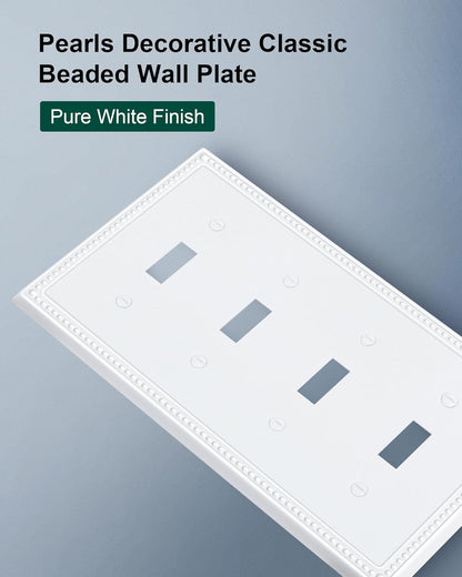 2-Pack Quad Toggle Light Switch Cover Plate, 4 Gang Metal Switch Plate Covers, Pure White Pearls