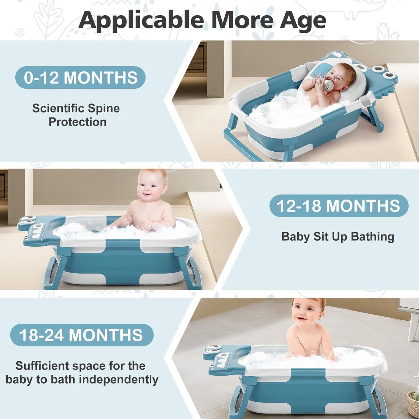 Collapsible Baby Bathtub for Newborn, Foldable Baby Bath Tub with Thermometer & Soft Floating