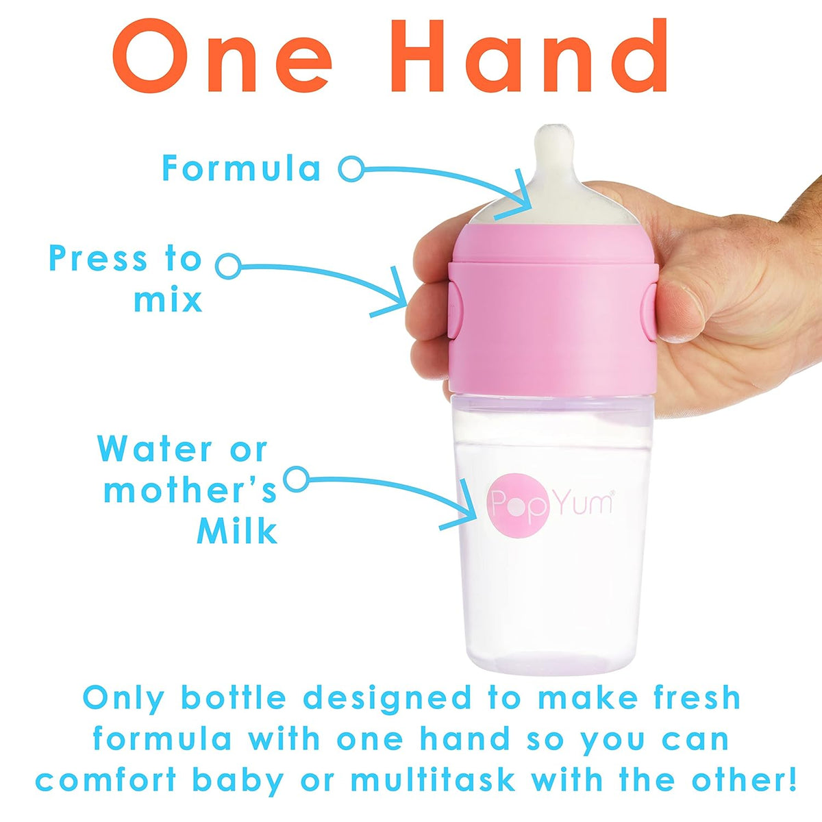 PopYum 9 oz Pink Anti-Colic Formula Making/Mixing/Dispenser Baby Bottles, 3-Pack with #2 Medium