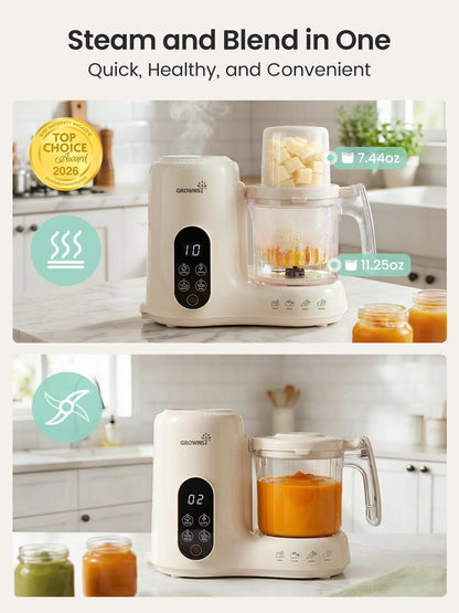 Grownsy Baby Food Maker & Processor with Dual-Layer Steam Basket,Cream