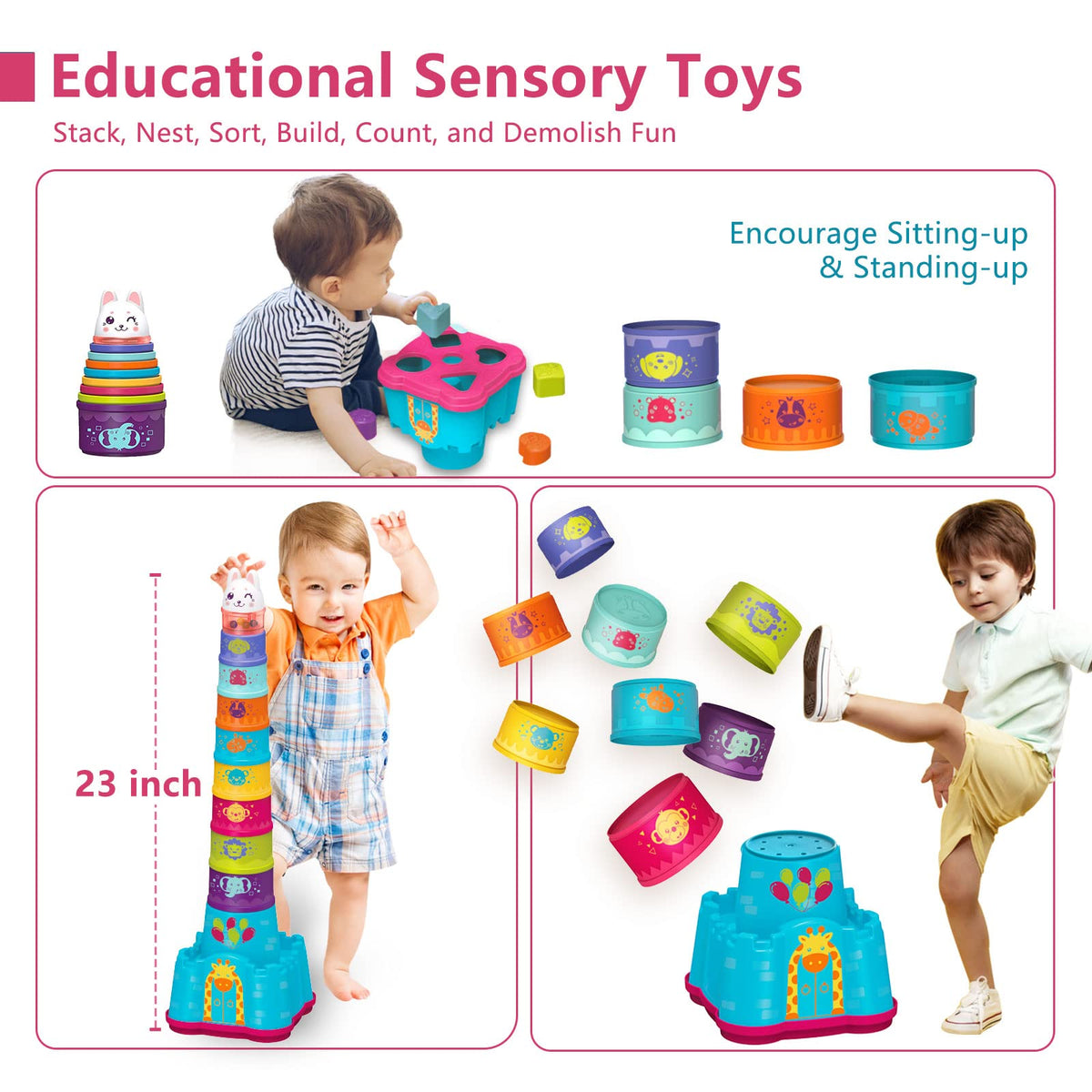 LTKFFFdp Baby Stacking Toys for Toddlers 1-3, Nesting Cups Shape Sorter for Infant 6 to 12-18