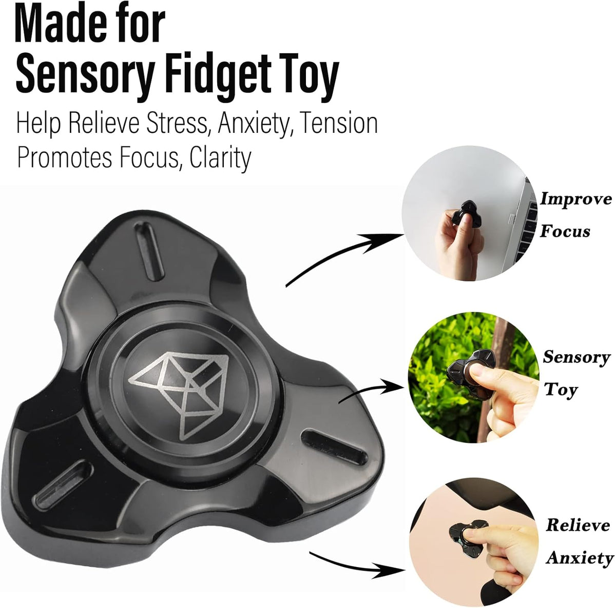 FREELOVE Metal Fidget Spinner, Stainless Steel Heavy, Long Spinning Toys, Cool Silent, Small Mini
