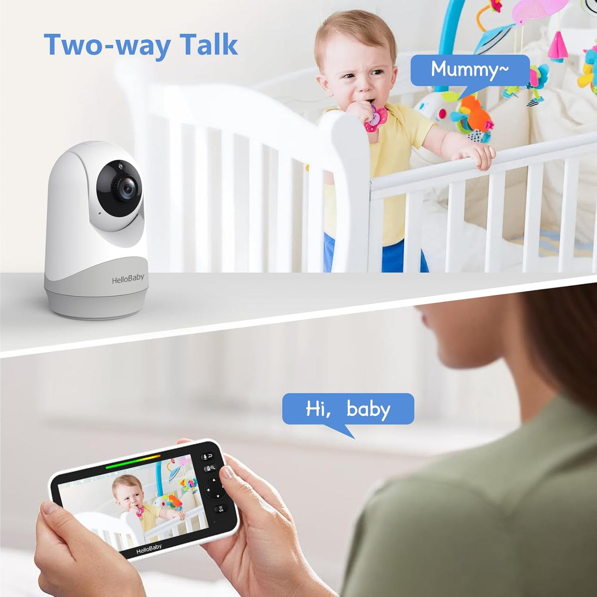 HelloBaby 6”IPS Large Screen, Video Baby Monitor with Upgraded 4000mAh Battery, 2-Way Talk, Night