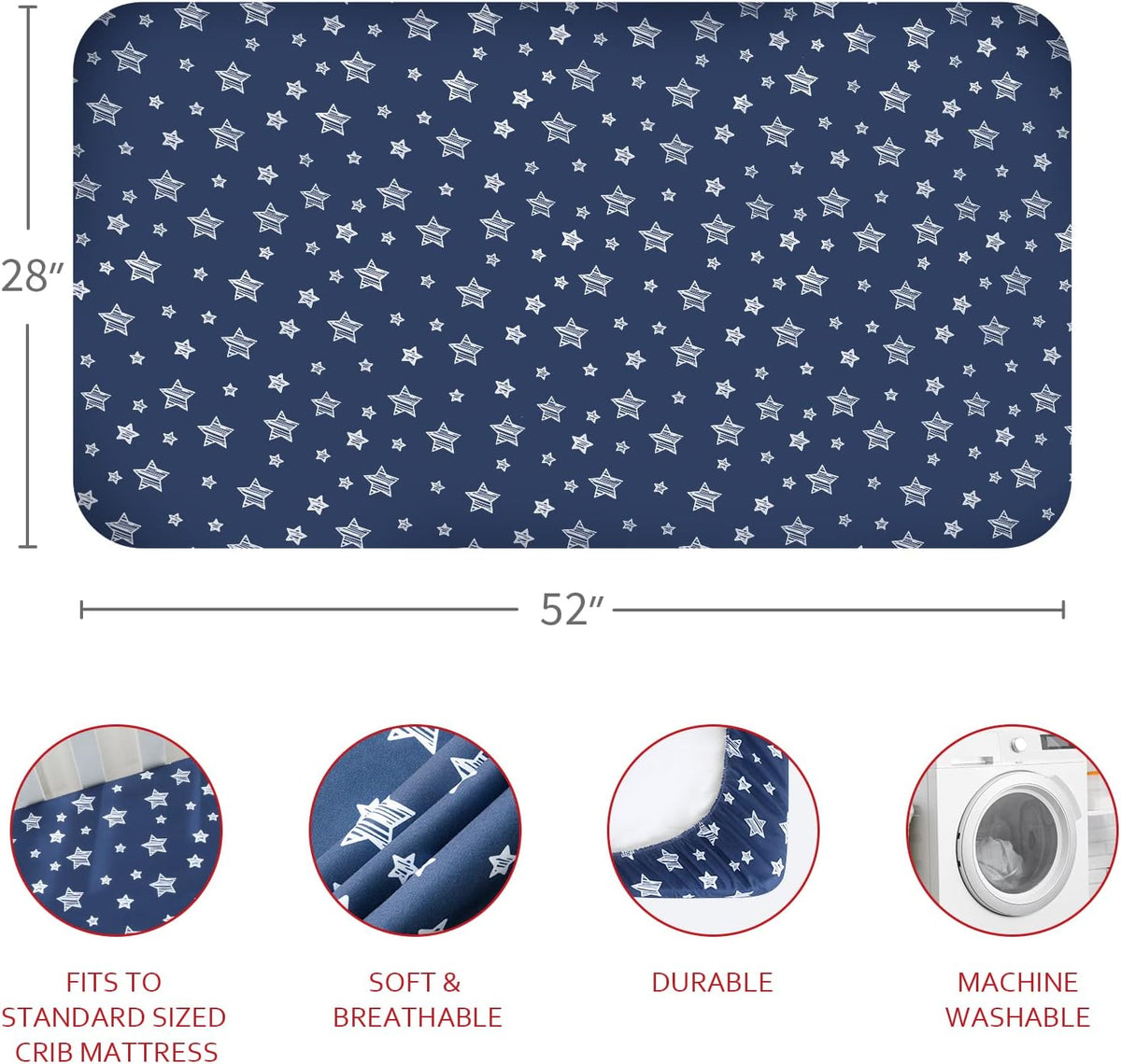 Crib Sheets 4 Pack, Fitted Crib Sheets for Standard Size Crib and Toddler Mattresses, Soft and