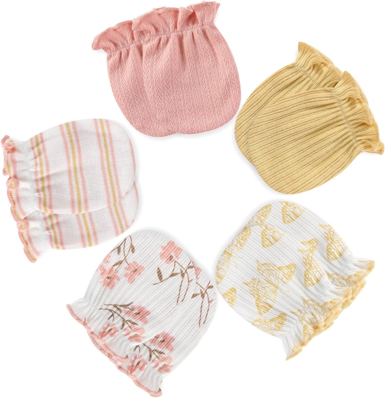5 Pack Unisex New Born Boy Girls No Scratch Mittens Cotton Soft Baby Gloves Accessory 0-3 Months