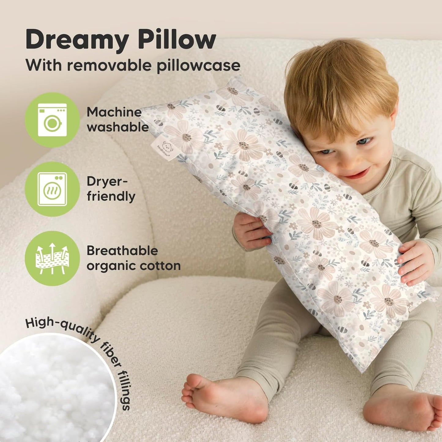 Toddler Pillow with Pillowcase - 10x18 My Little Dreamy Kids Travel Bed Pillows for Sleeping