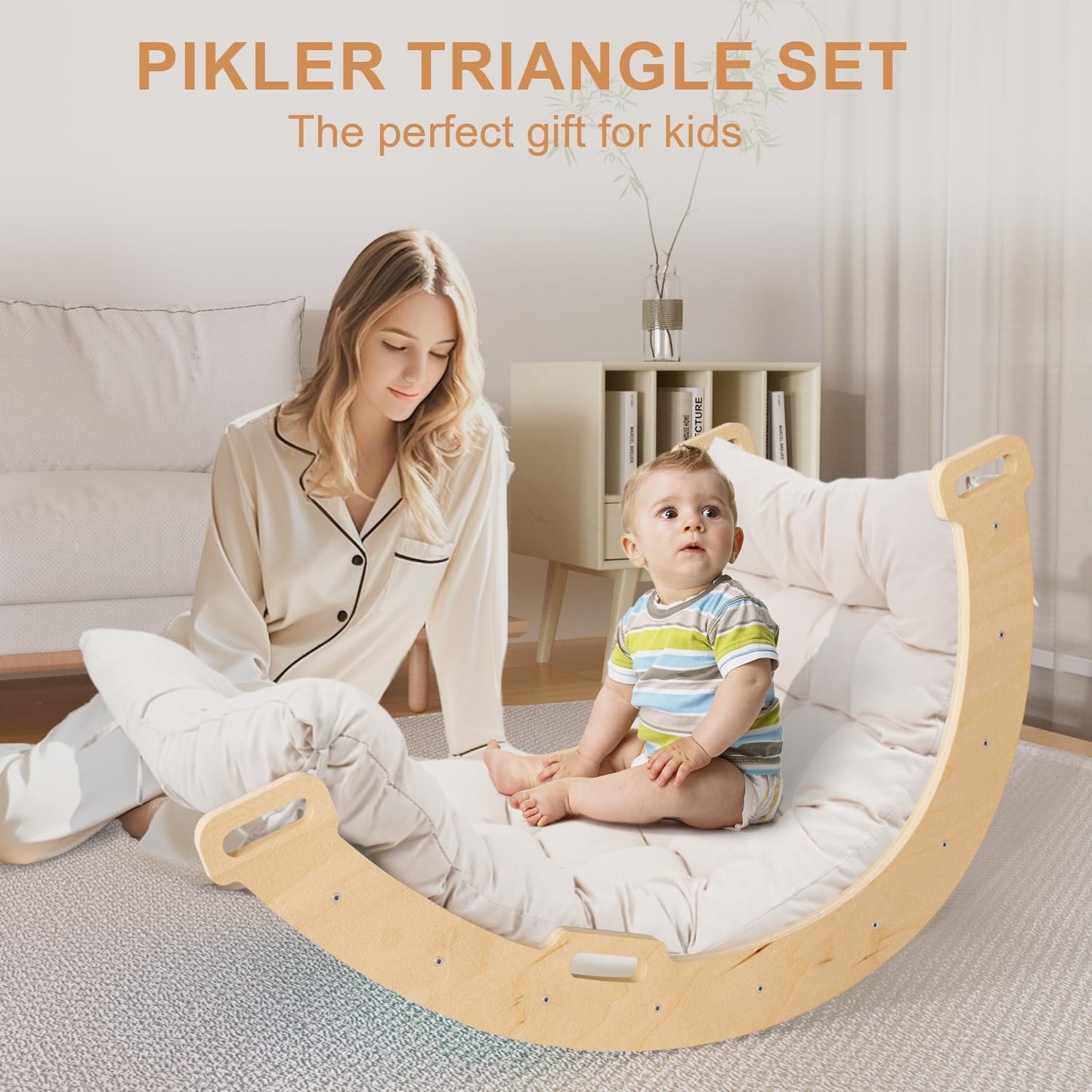 Pikler Triangle Set with Cushion, Montessori Climbing Set, Indoor Climb Toys, Indoor Playground