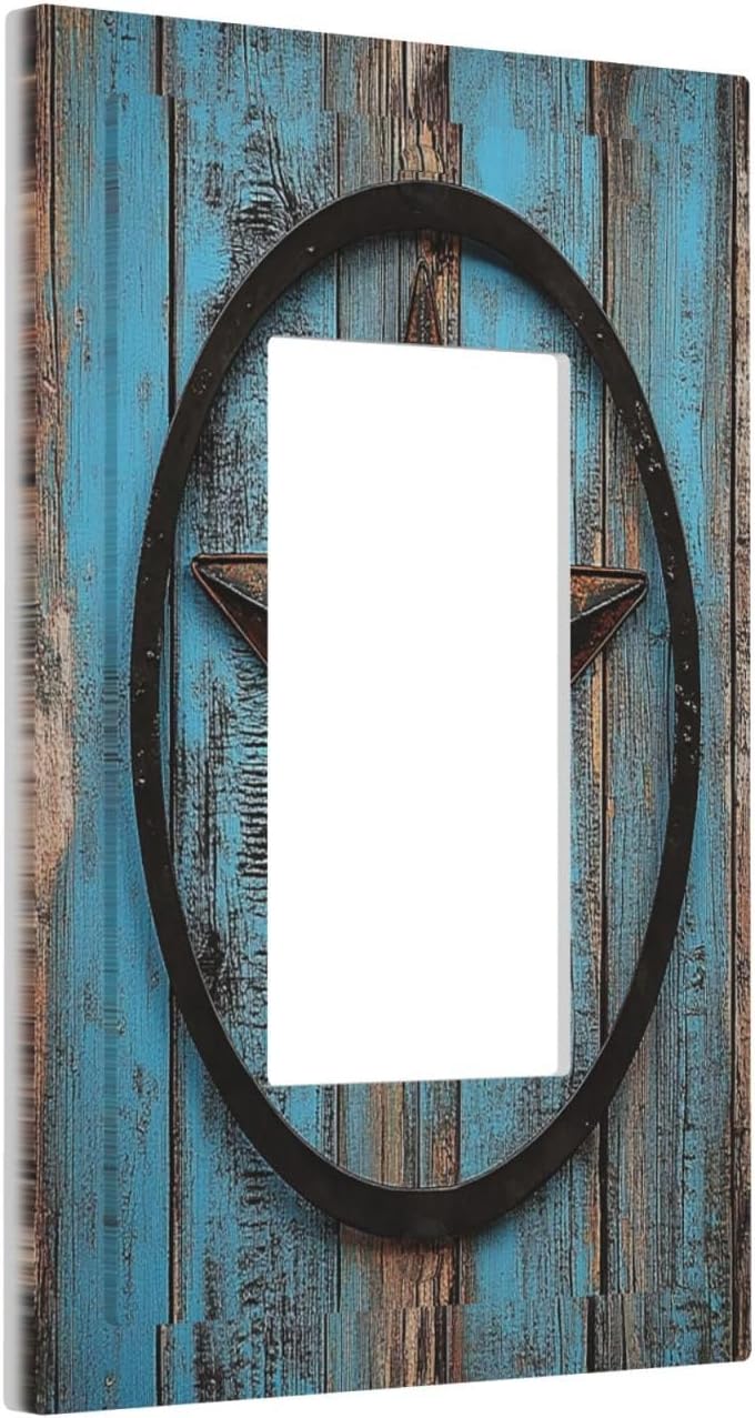 Decorative Outlet Covers Rustic Wood Country Barn Texas Star On Teal 1 Gang Single Rocker Light
