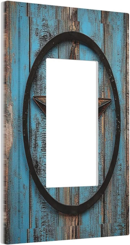 Decorative Outlet Covers Rustic Wood Country Barn Texas Star On Teal 1 Gang Single Rocker Light