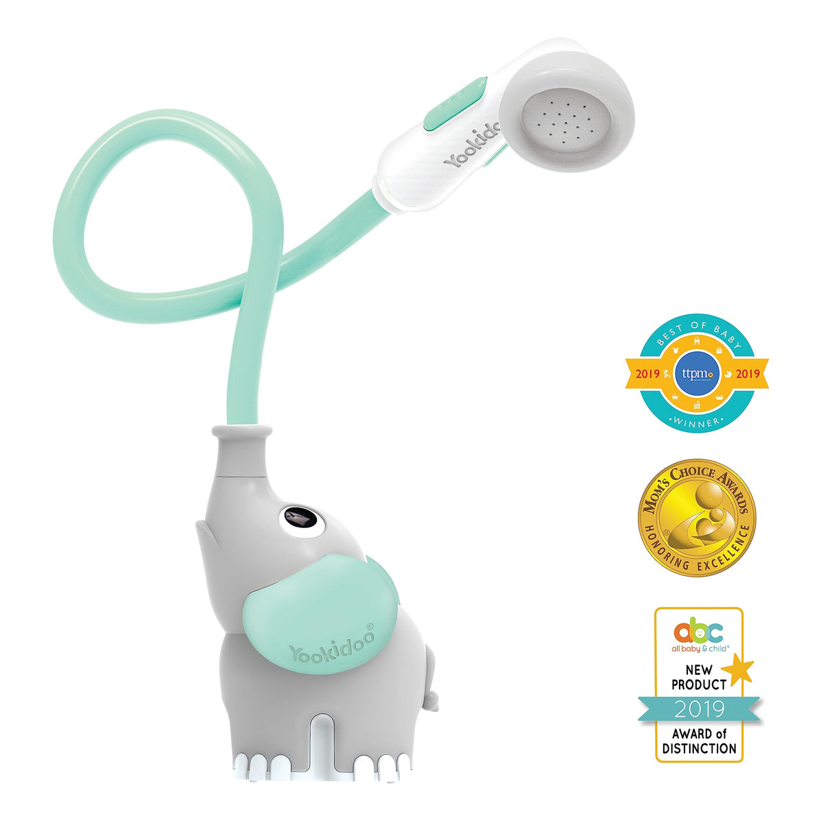 Yookidoo Baby Bath Shower Head - Elephant Water Pump and Trunk Spout Sprayer - One Handed Flow