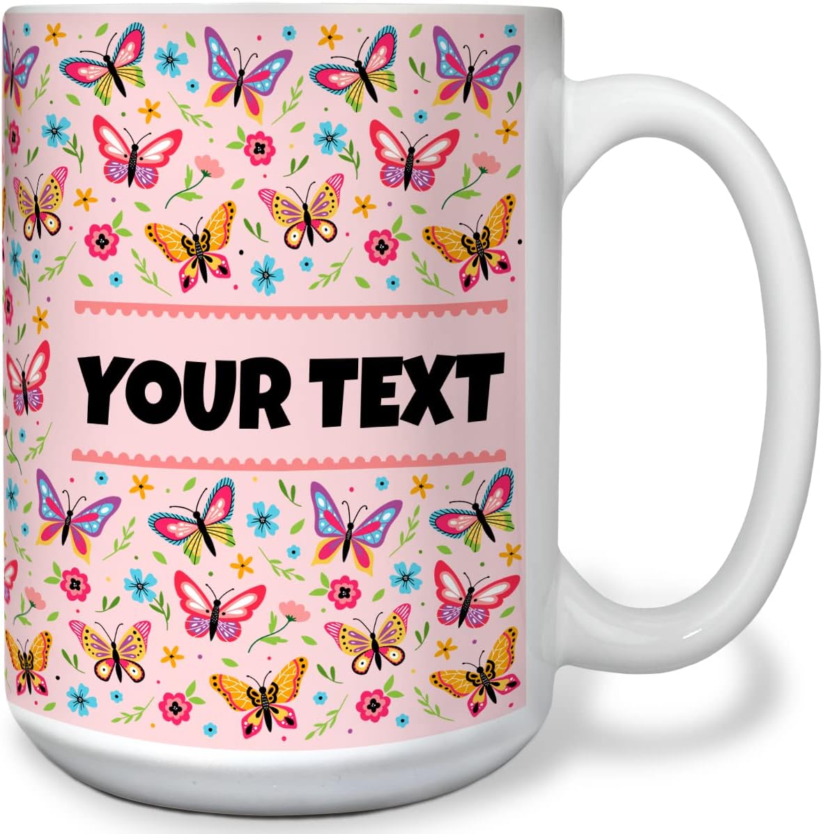Personalized Mug for Kids - Butterflies - Custom Name/Text, Ceramic Hot Chocolate/Cocoa/Coffee Cup