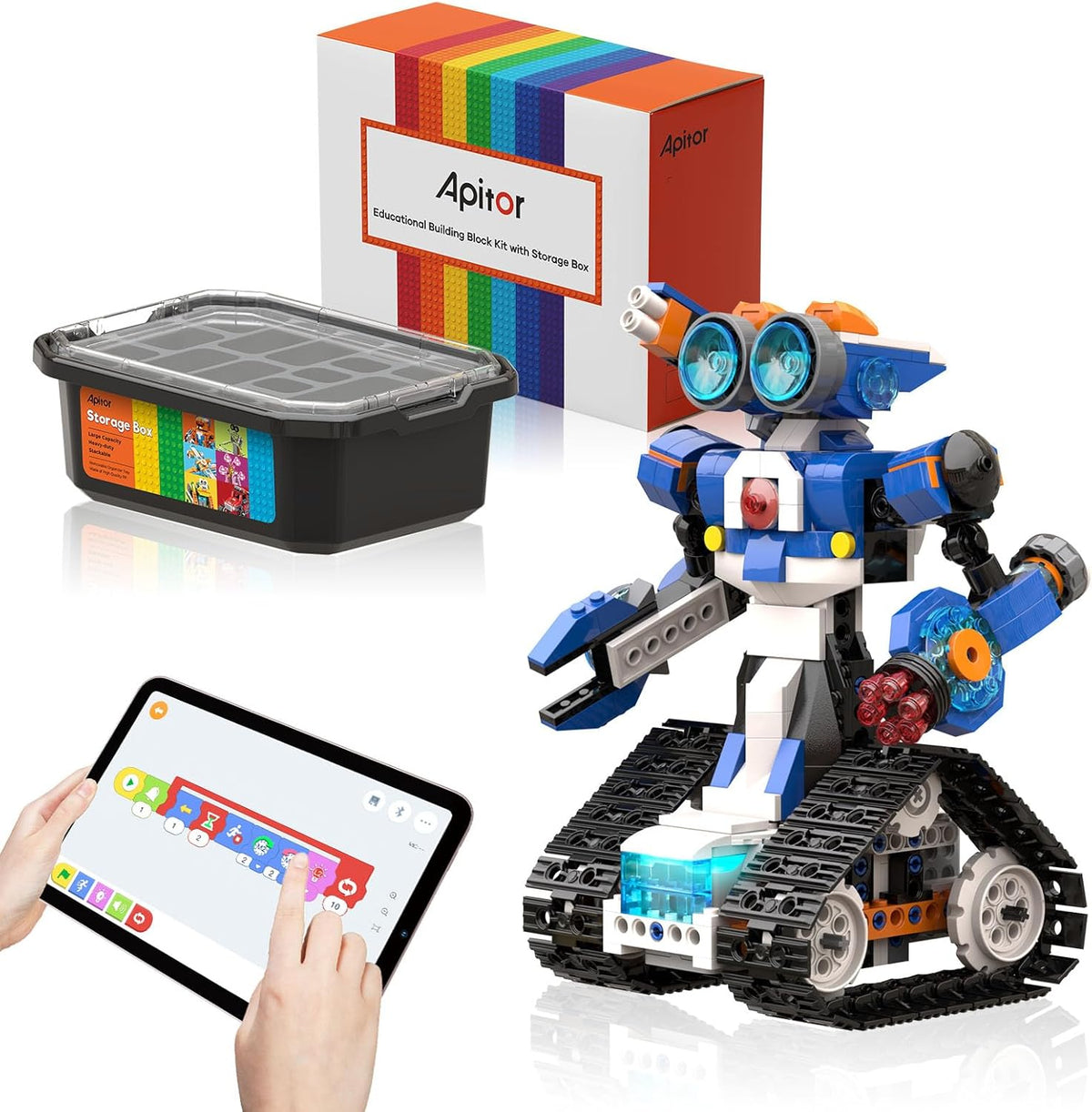 Robot J Creative Building Kit With Storage Box, 6-in-1 Programmable App Remote Control Tank STEM