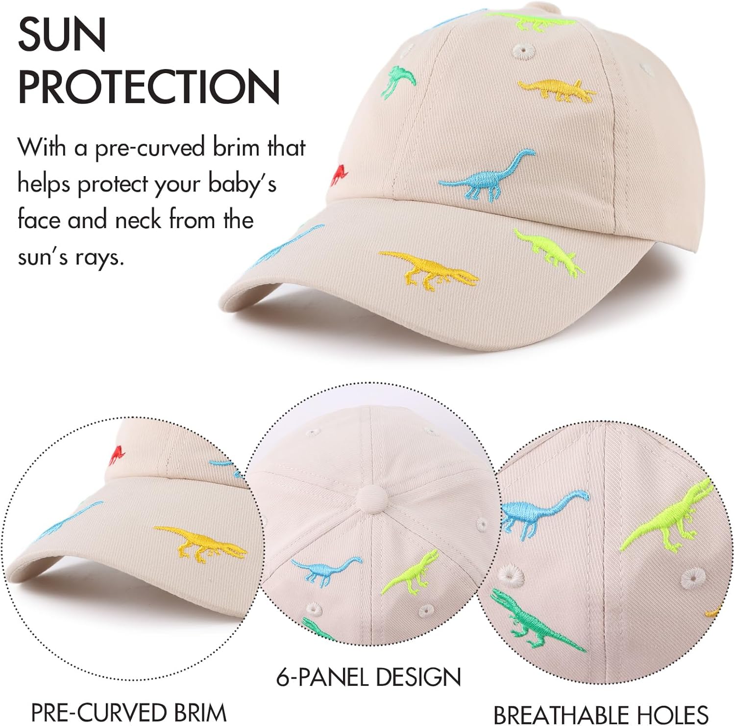 JANGANNSA Dinosaur Boys Girls Caps Embroidery Baby Baseball Caps Cotton Infant Toddler Kids Hat