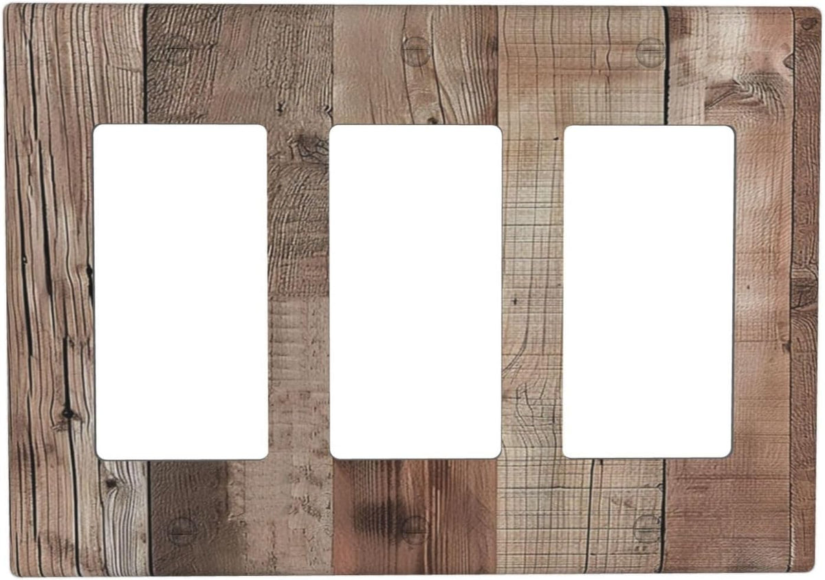 Decorative Outlet Covers Retro Wood Plank Vintaga Wooden Board 3 Gang Wall Plate Triple Rocker