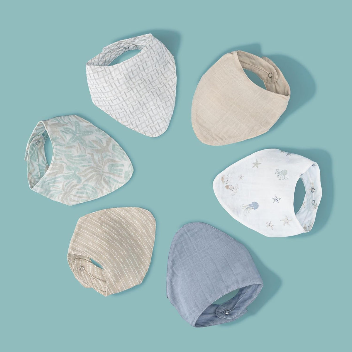 Crane Baby Bib Set, 100% Cotton Baby Bibs, Set of 3 Sea Life Cotton Muslin Bibs, Bandana Bibs Baby