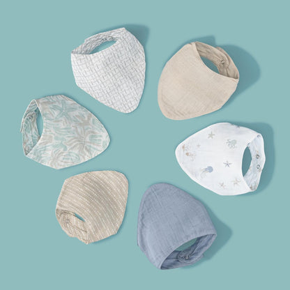 Crane Baby Bib Set, 100% Cotton Baby Bibs, Set of 3 Sea Life Cotton Muslin Bibs, Bandana Bibs Baby