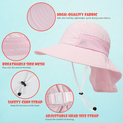 Toddler Baby Sun Hat Kids Summer UPF 50+ for Boys Girls Adjustable Beach Hats with Bucket Wide Brim