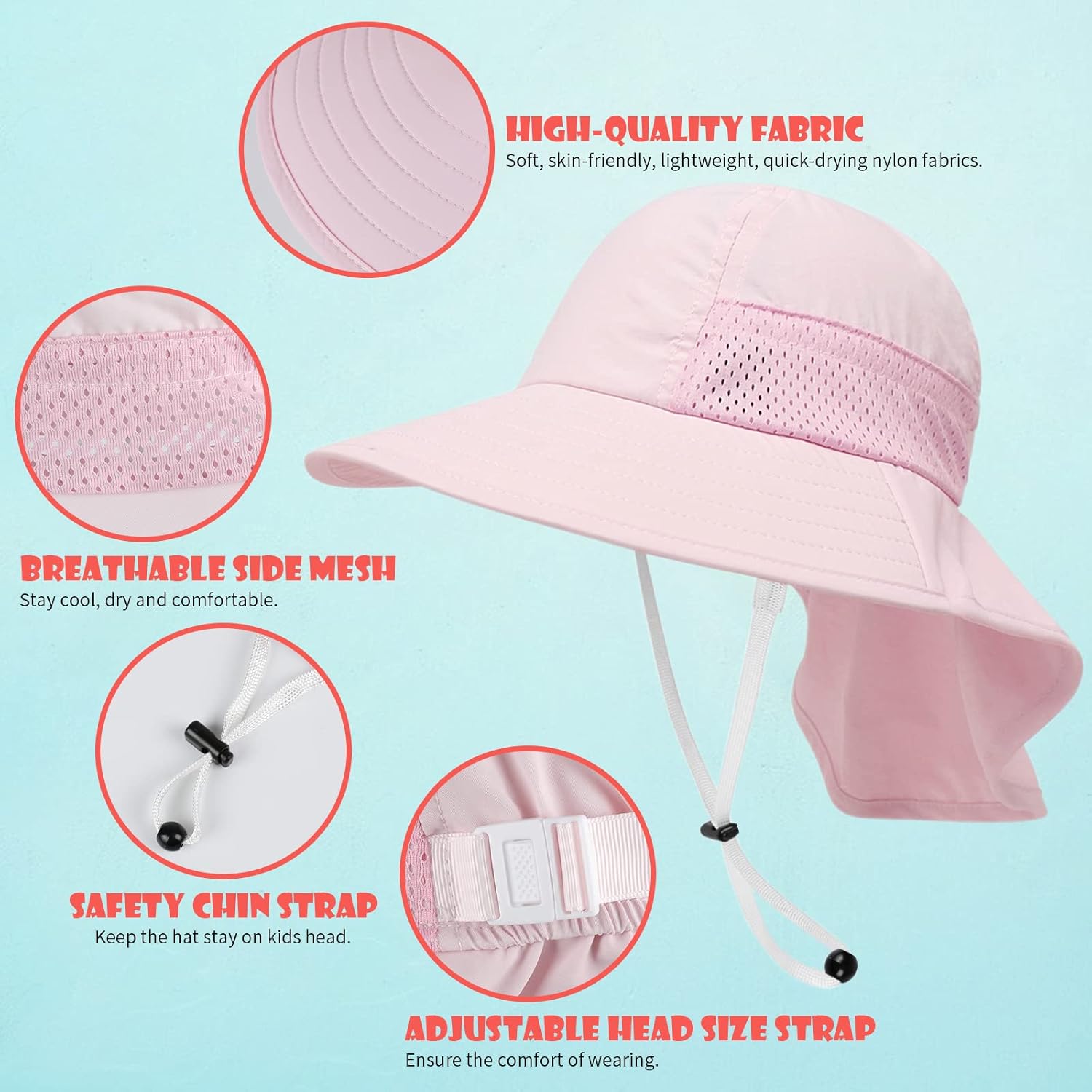 Toddler Baby Sun Hat Kids Summer UPF 50+ for Boys Girls Adjustable Beach Hats with Bucket Wide Brim