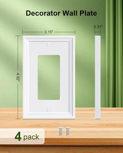 4-Pack Decorator Outlet Cover Plate, White Decorative Switch Plates and Outlet Covers, Natural