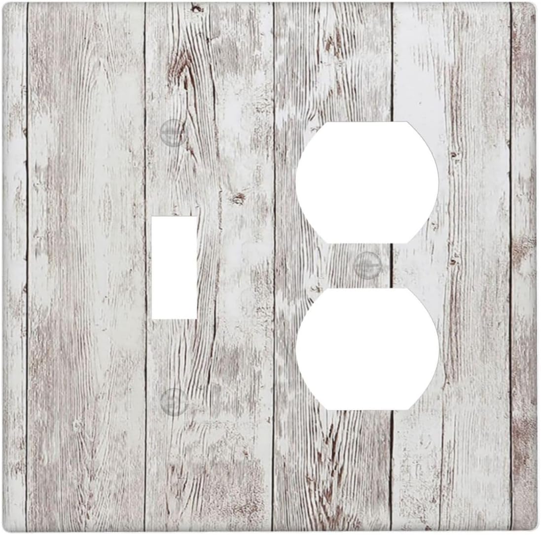 Wallplates Rustic Vintage White Wood Grain 1 Toggle 1 Duplex Switch Plate Electrical GFCI Faceplate
