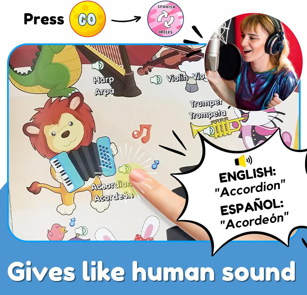 ZEENKIND Spanish & English Talking Learning Book for Kids 2 3 4 5 6 Years Old, 420 Words Toddler