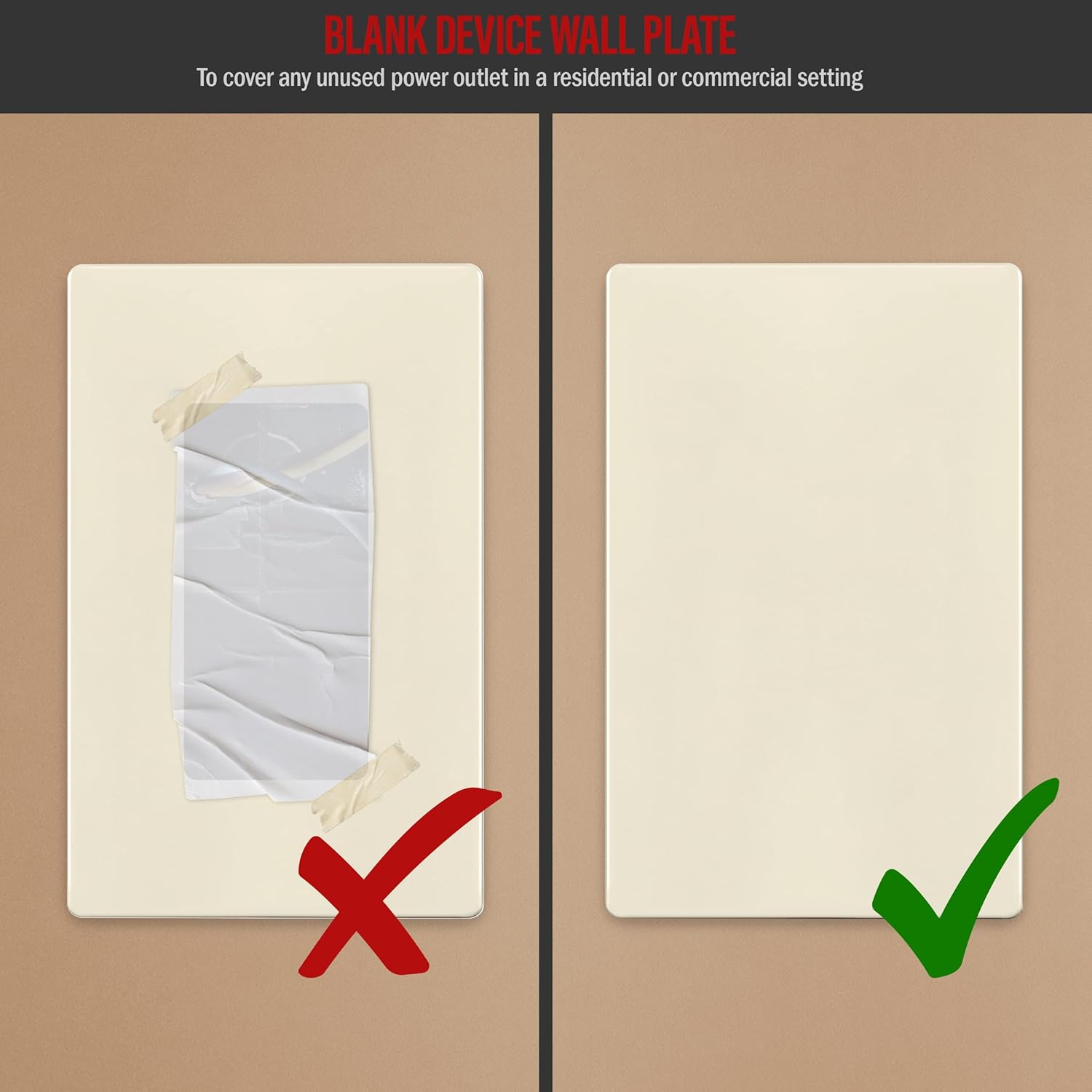 ENERLITES Screwless Blank Wall Plate, Child Safe Blank Device Outlet Cover, Standard Size, 1-Gang