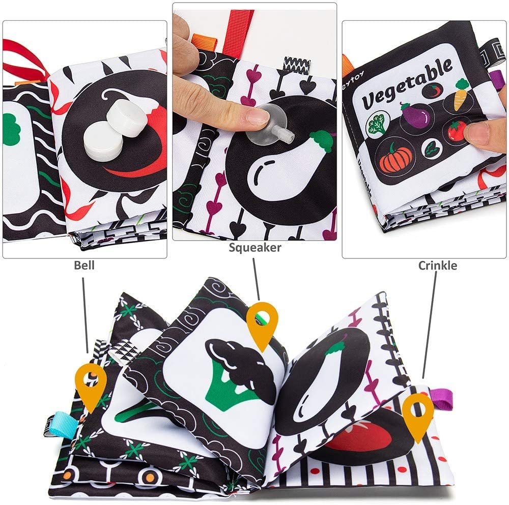 teytoy Baby Soft Cloth Book Set 6 PCS, Black and White High Contrast Baby Activity Crinkle Books