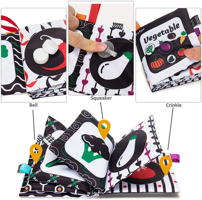 teytoy Baby Soft Cloth Book Set 6 PCS, Black and White High Contrast Baby Activity Crinkle Books