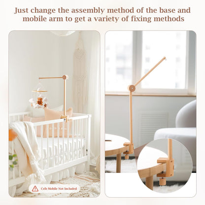 Baby Crib Mobile Arm - Wooden Mobile Arm with Height Adjustable＆360° Rotatable Upgraded Arched Base