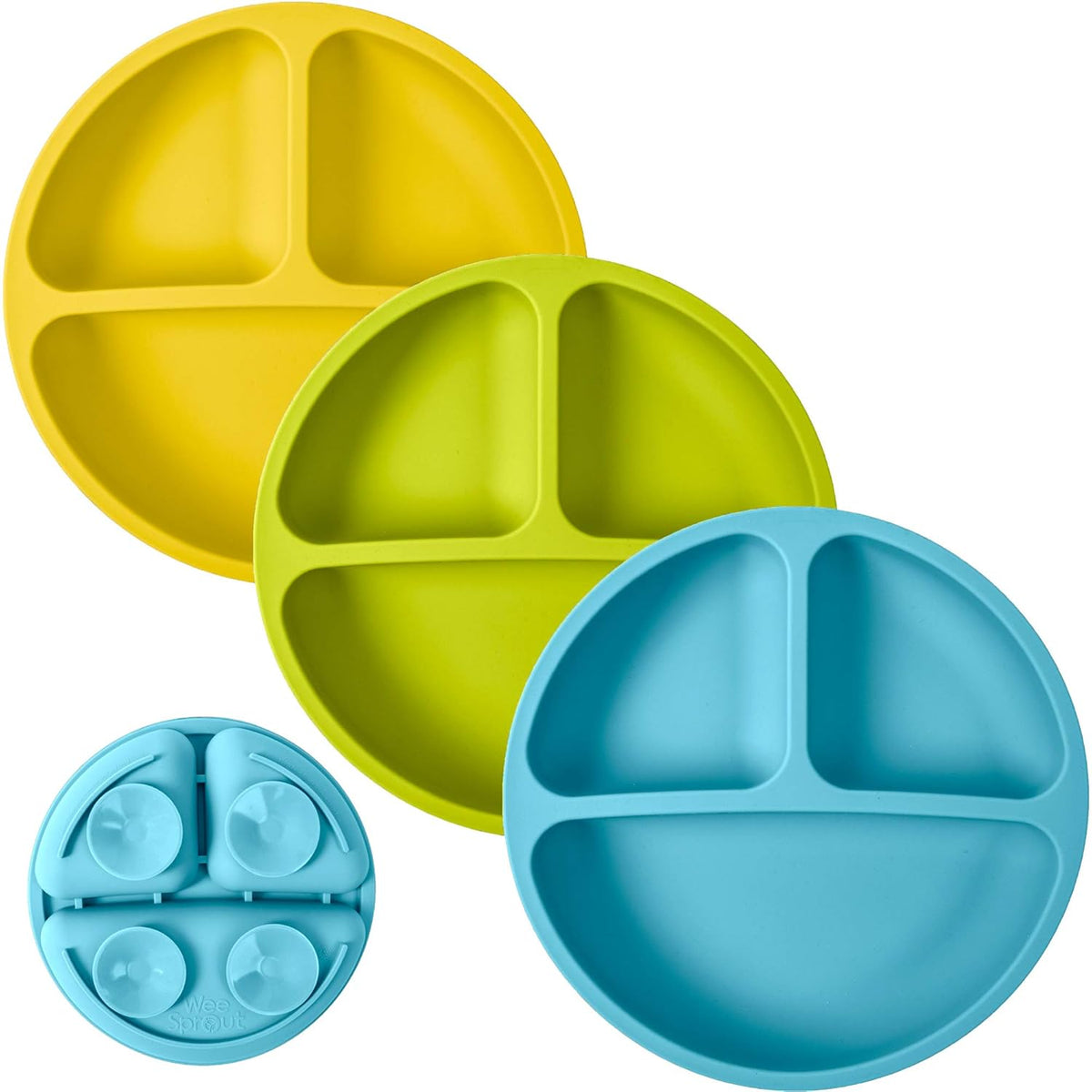 WeeSprout Suction Plates for Babies & Toddlers - 100% Silicone, Dinnerware Stays Put, Divided