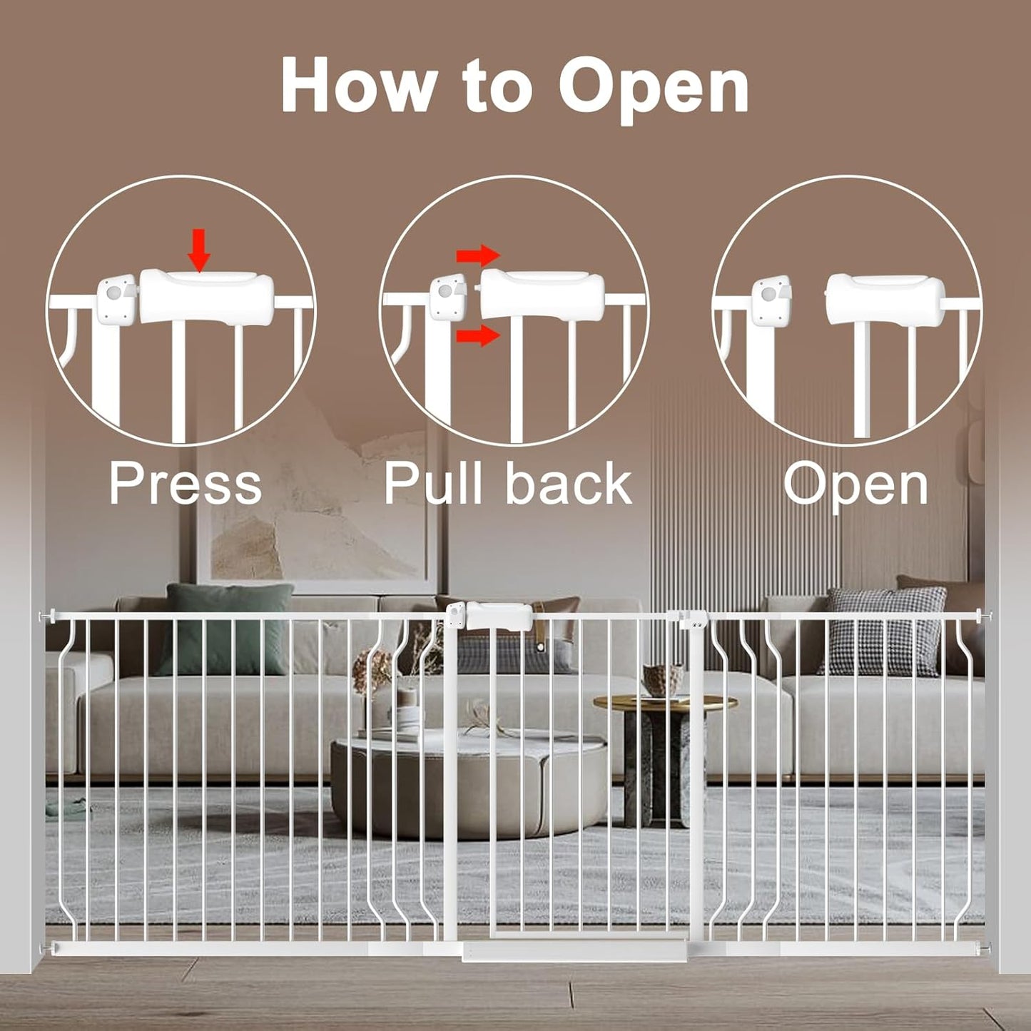 WAOWAO Baby Gate 100-109.41" Extra Wide Pressure Mounted Walk Through Swing Auto Close Safety White