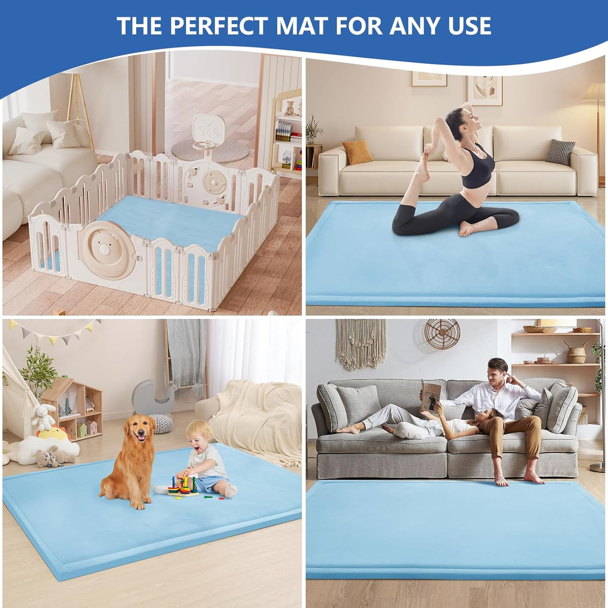 Baby Play Mat for Floor,1.3" Thick Memory foam Tummy Time Mat for