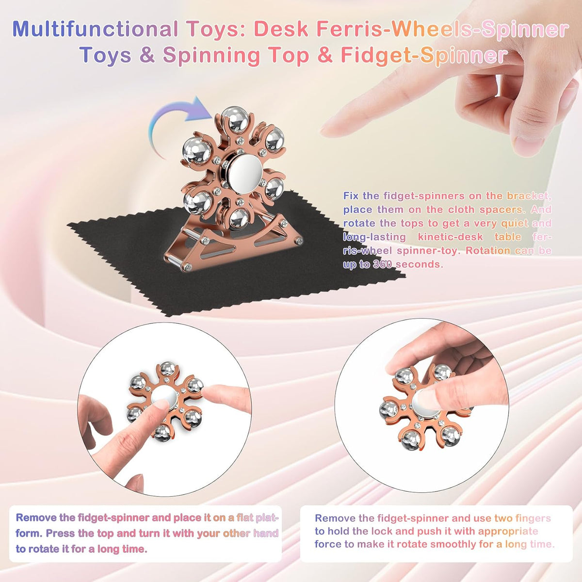 Desk-Fidget-Toys for Ferris-Wheels-Spinner: Metal Kinetic-Spinner 4mins, Cool-Gadgets for Kid