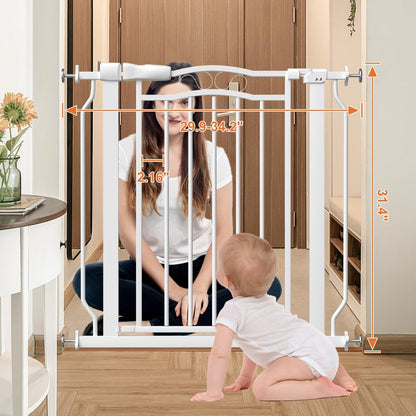 30" Tall Metal Narrow Baby Gate for Doorways No Drill 29.5-33.8" Wide, Auto Close Press Mounted