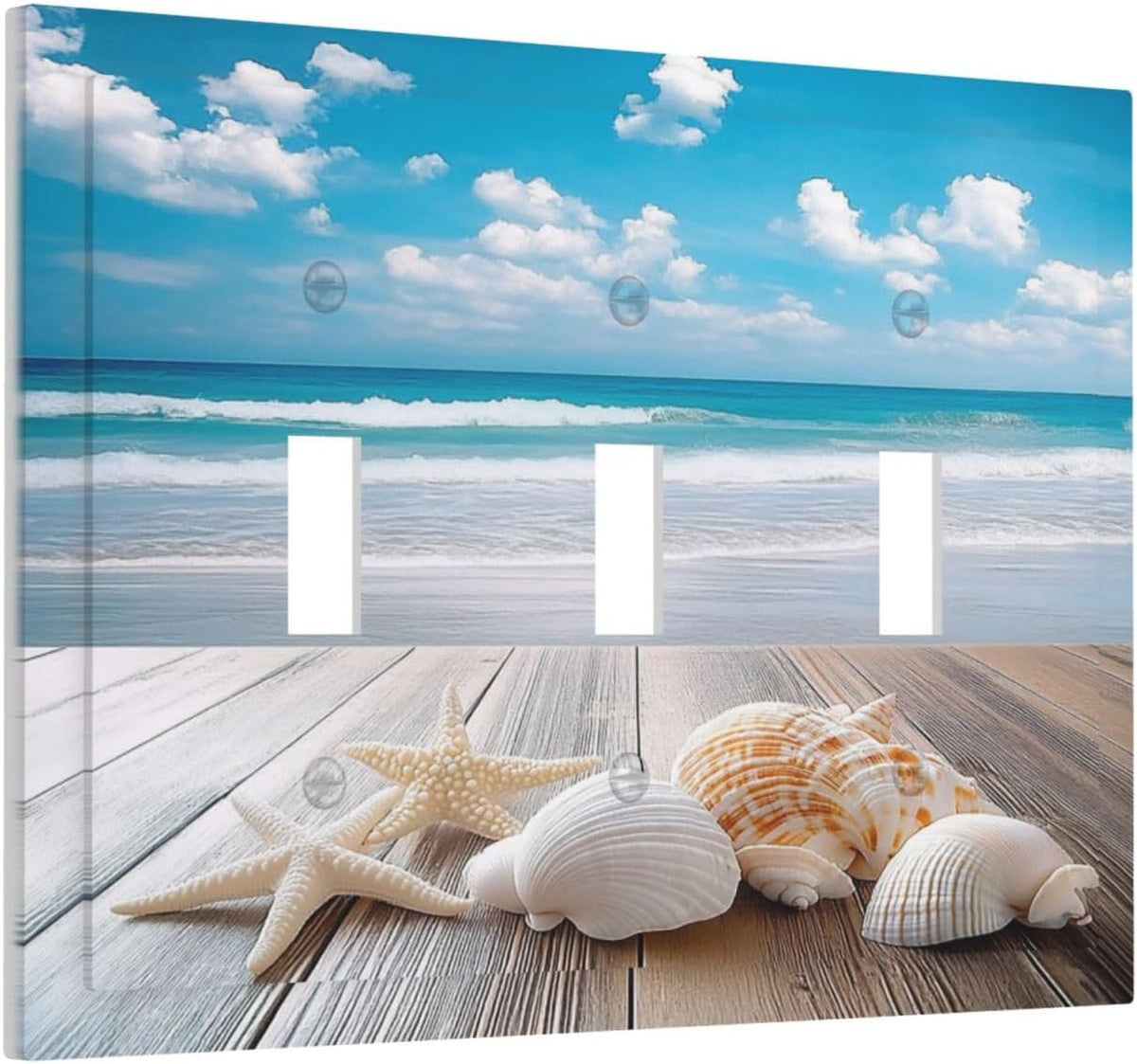 Decorative Switch Plates Beach Waves Brown Wood Starfish Shells 3 Gang Wall Plate Triple Toggle