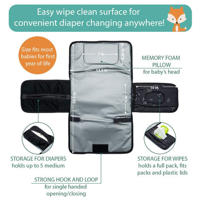 Portable Changing Pad - Waterproof Travel Baby Diaper Changing Pad, Mat Foldable, Wipes Pocket