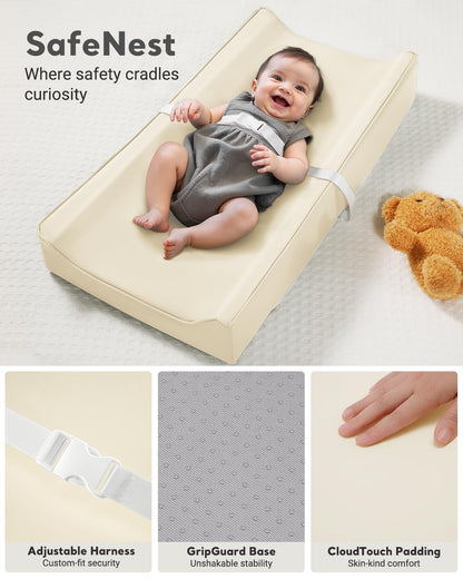 Vegan Leather Waterproof Baby Changing Pad - Wipeable, Extra Thick & Portable & Non-Slip Diaper Mat