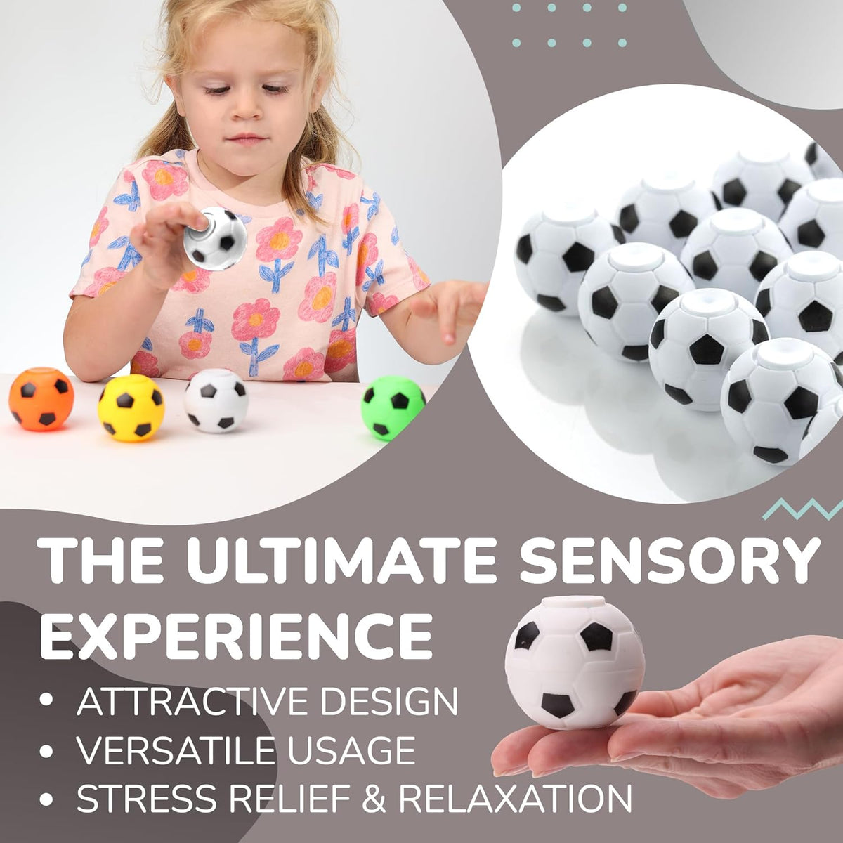 Entervending Fidget Spinners - 2 Inch Stress Balls - 12 Pcs Soccer Party Favors - White Mini Fidget