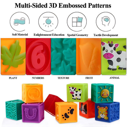 Kingtree Baby Blocks, 9PCS Soft Squeeze Building Blocks Stacking Toys for 6+ Months Babies, Baby