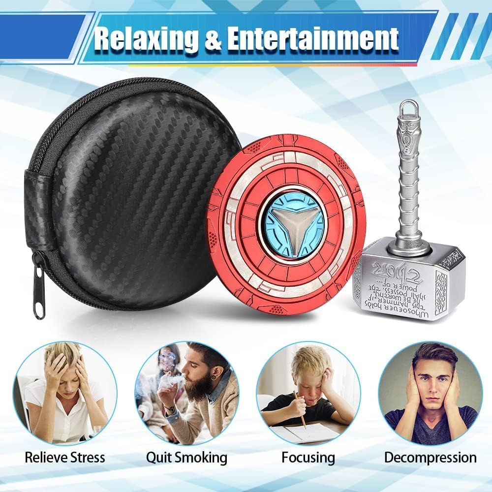 Thor's Hammer Fidget Spinner Toy, Metal 2 in 1 Mjolnir Hammer for Kids Adults, Shield Keychain