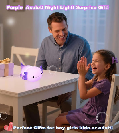 HAPPYBAG Axolotl Night Light,Cute Axolotl lamp Gifts for Kids,Dimmable Silicone Animal Nursery