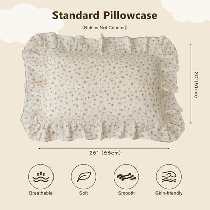 BuLuTu Soft Cotton Kids Pillowcases for Girls Boys, Pink Floral Toddler Pillowcases Standard Size