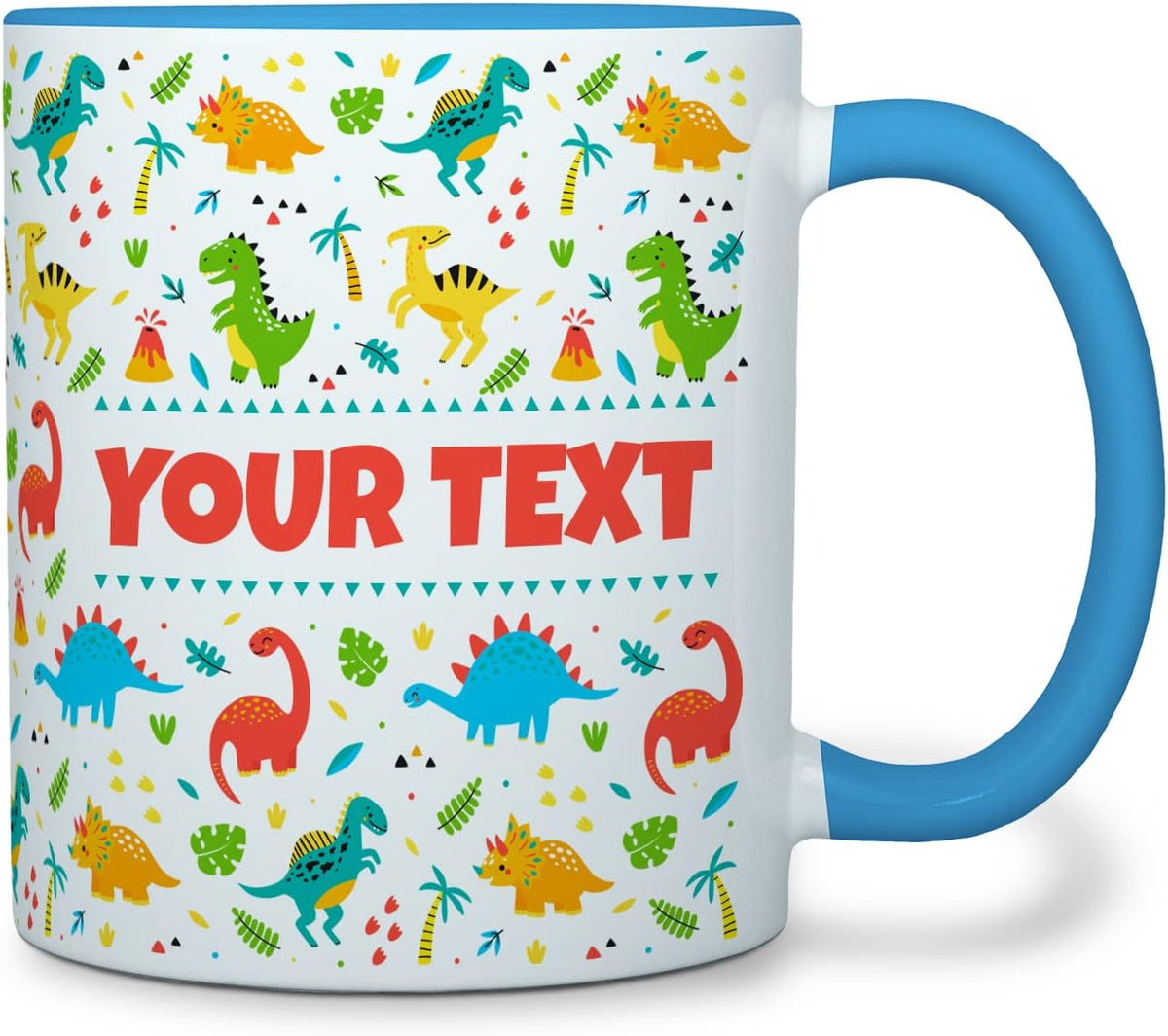 Personalized Mug for Kids - Dinosaurs - Custom Name/Text, Ceramic Hot Chocolate/Cocoa/Coffee Cup