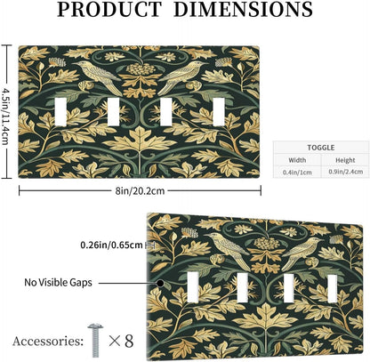 Light Switch Covers William Morris Vintage Botanical Birds Golden Green Leaves Quad Toggle
