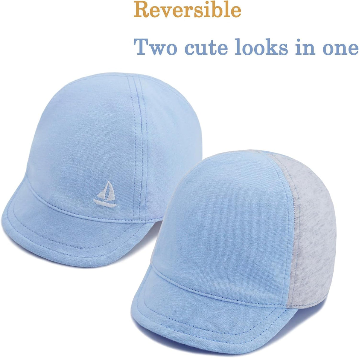 Keepersheep Baby Reversible Baseball Cap Infant Sun Hat, Cotton Knit Soft Brim for Infant Toddler