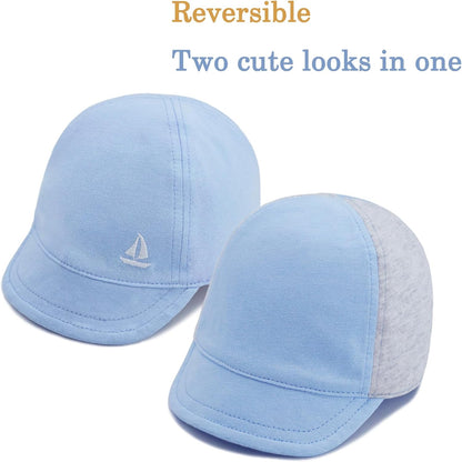Keepersheep Baby Reversible Baseball Cap Infant Sun Hat, Cotton Knit Soft Brim for Infant Toddler