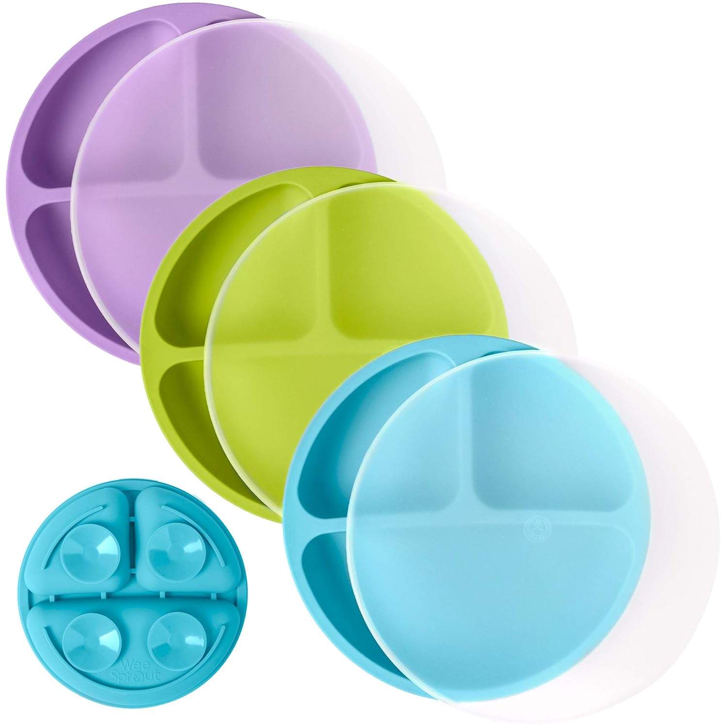 WeeSprout Suction Plates with Lids for Babies & Toddlers - 100% Silicone, Dinnerware Stays Put